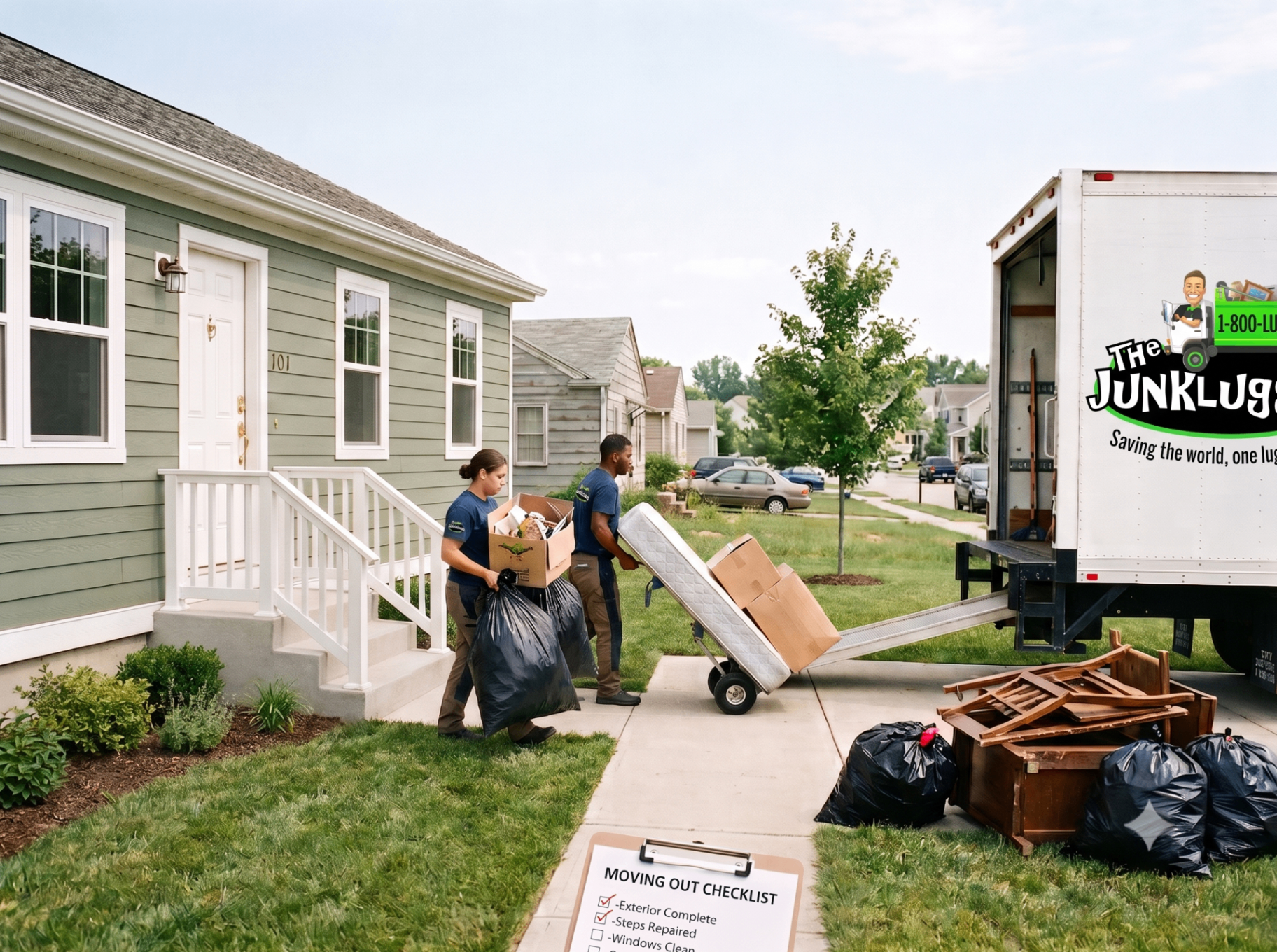 St. Louis Eviction Pro crew hauling out abandoned belongings with moving-out checklist