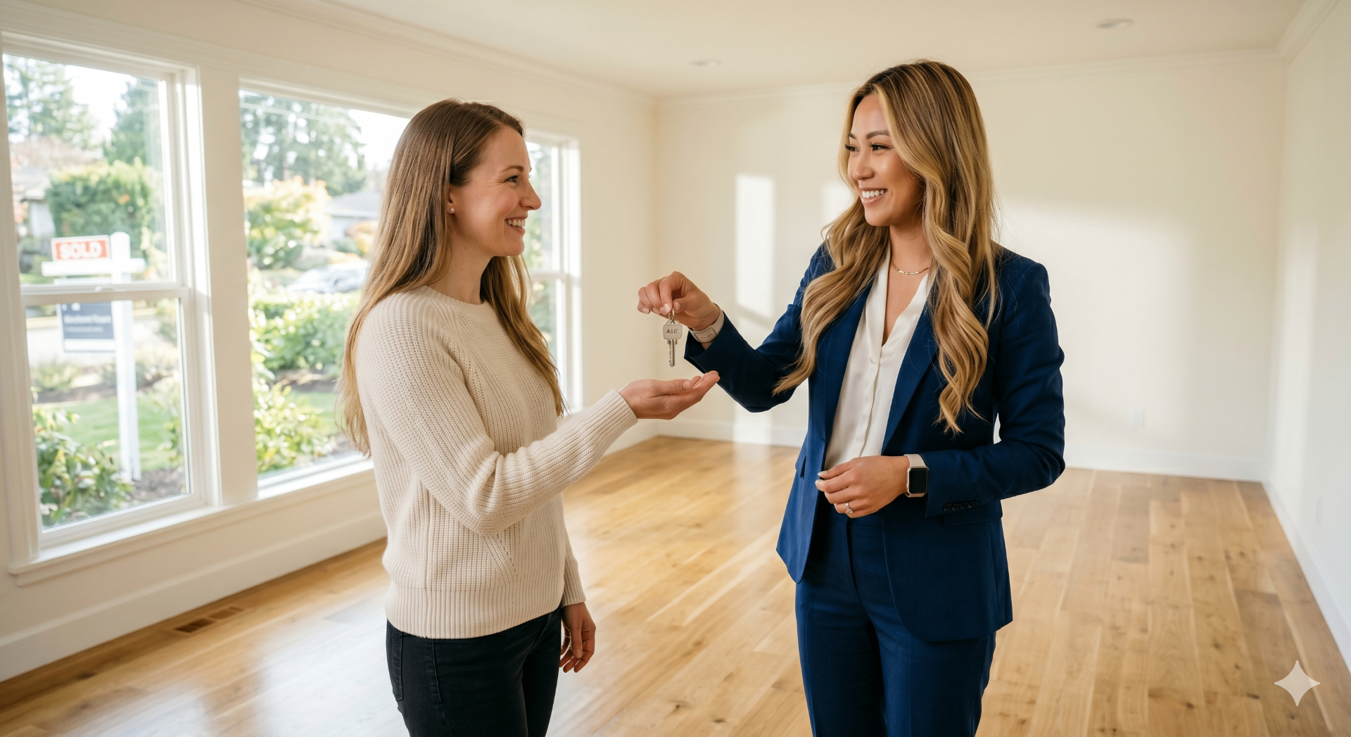 St. Louis real estate professional handing keys to a new tenant in a bright, move-in-ready rental home